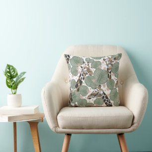 Modern Giraffe with jungle foliage  Cushion