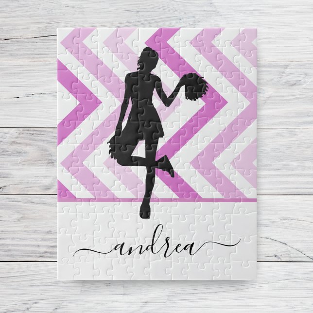 Modern Girl Cheer Theme Pink Cheerleader Cute Name Jigsaw Puzzle (Creator Uploaded)