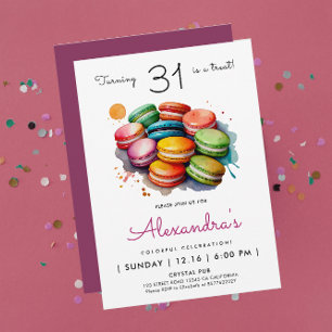 Modern Girl Chic Sweet Macarons Rainbow Watercolor Invitation