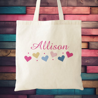 Modern Girl Cute Rainbow Hearts Trendy  Tote Bag