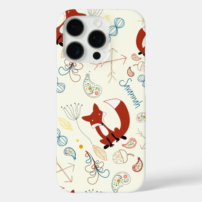 Modern Girl Hand Drawn Woodland Animal Fox Pattern Case-Mate iPhone Case (Back)
