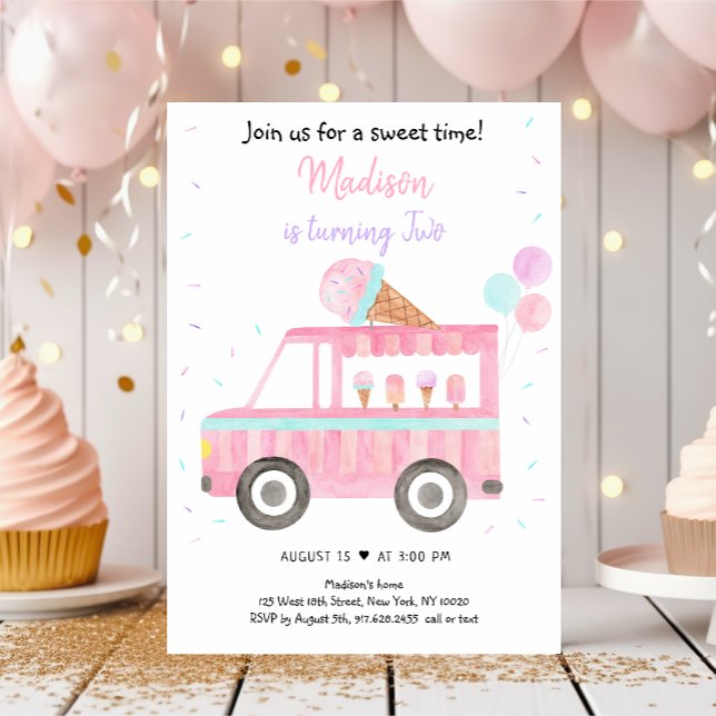 Modern Girl Ice Cream Truck Birthday Invitation (Creator Uploaded)