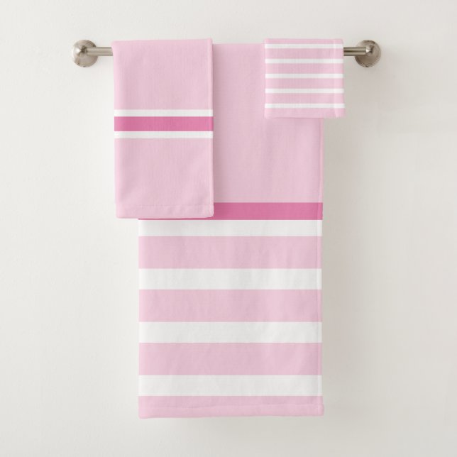 Modern Girl Pink and White Striped Bath Towel Set (Insitu)