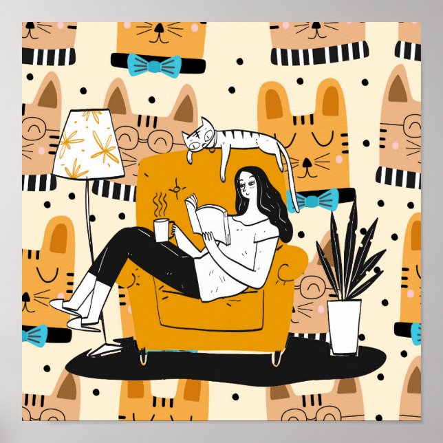 Modern Girl Reading Graphic Art  Poster (Front)