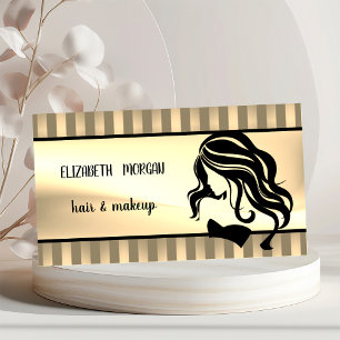 Modern Girl Silhouette,Stripes,Hair ,Makeup Poster