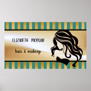 Modern Girl Silhouette,Stripes,Hair ,Makeup Poster