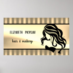 Modern Girl Silhouette,Stripes,Hair ,Makeup Poster