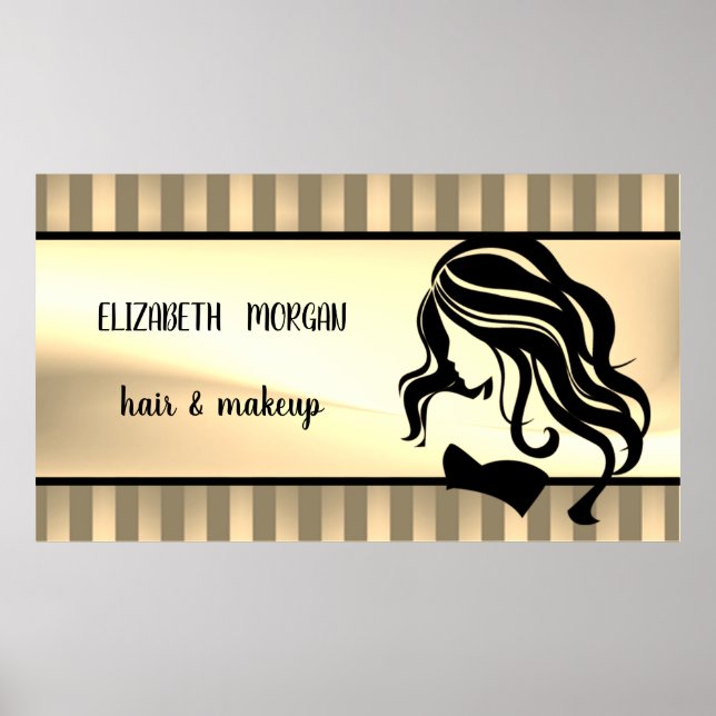 Modern Girl Silhouette,Stripes,Hair ,Makeup Poster (Front)