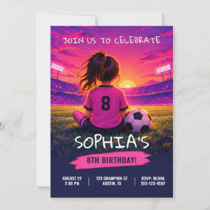 Modern Girl Soccer Birthday Invitation