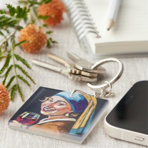 Modern Girl w/ a Pearl Earring - Vermeer Inspired Key Ring