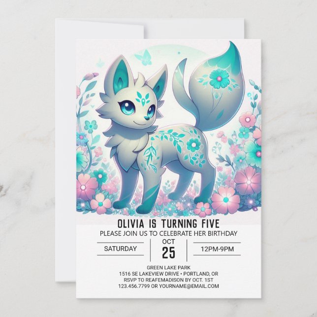 Modern Girl Wolf Digital Birthday Invitation (Front)