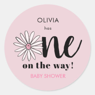 Modern Girls Baby Shower Daisy Floral Classic Round Sticker