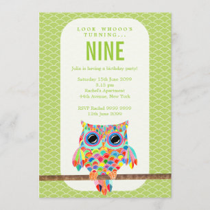 Modern Girls Birthday Party Rainbow Owl Invite