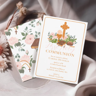 Modern Girls First Holy Communion Sacrament Invitation
