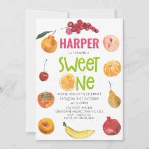Modern Girls Fruit Themed 1st Birthday Invitation