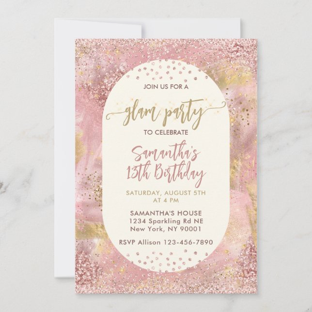 Modern Girls Glam Spa Party Faux Rose Gold Glitter Invitation (Front)