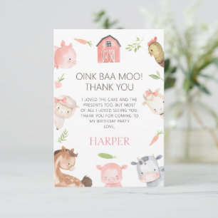 Modern Girls Minimalist Farm Themed Birthday Thank You Card