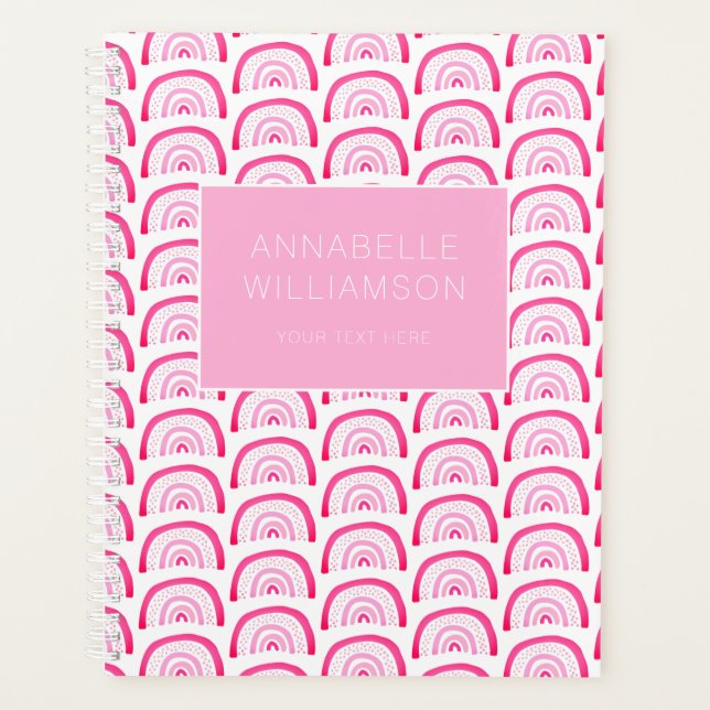 Modern Girls Pink Rainbow Pattern Annual Planner (Front)