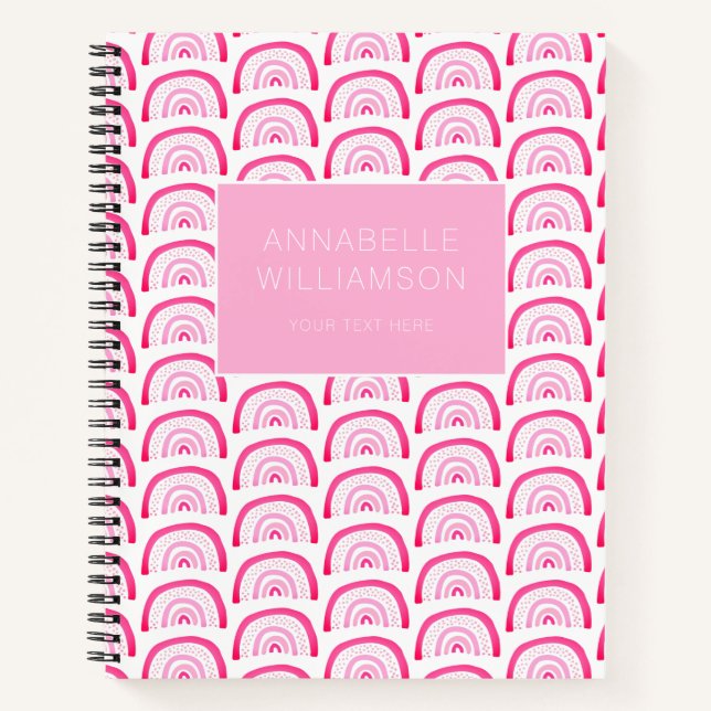 Modern Girls Pink Rainbow Pattern Notebook (Front)