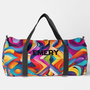 Modern Girly Abstract Pattern Colourful Monogram Duffle Bag