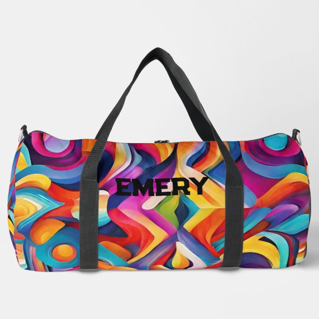 Modern Girly Abstract Pattern Colourful  Monogram  Duffle Bag (Front)