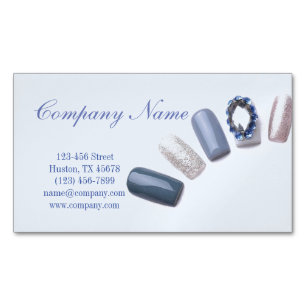 modern girly beauty salon blue nail artist 	Magnetic business card