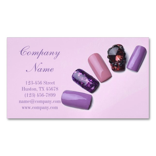 modern girly beauty salon purple nail artist 	Magnetic business card (Front)