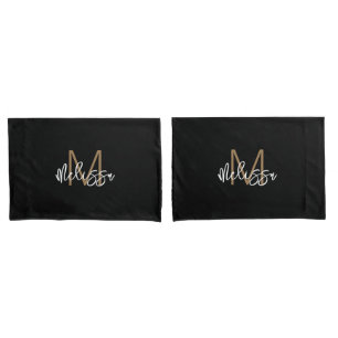 Modern Girly Black Gold Monogram Initial Name Chic Pillowcase