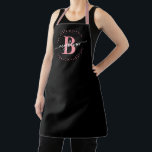Modern Girly Black Pink Name Script Monogrammed  Apron<br><div class="desc">Girly, modern, elegant, minimalist black and pink monogram initial name script custom personalised monogrammed apron. Featuring a monogram initial and a girly name signature script in a hand lettered calligraphy font with swash tails and dotted circle frame around your monogram. Perfect feminine gift for mum, girlfriend, birthday and anyone who...</div>