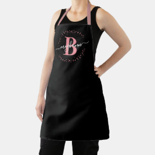 Modern Girly Black Pink Name Script Monogrammed  Apron