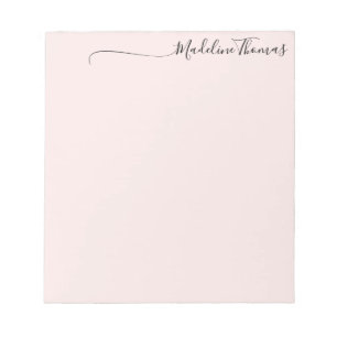 Modern Girly Black Pink Script Calligraphy Name Notepad