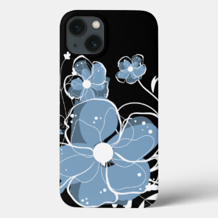 Modern Girly Blue and White Flowers iPhone 13 Case