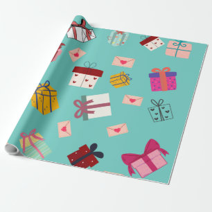 Modern girly blue birthday wrapping paper