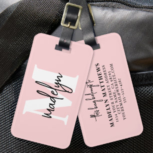 Modern Girly Blush Pink Monogram Name Luggage Tag