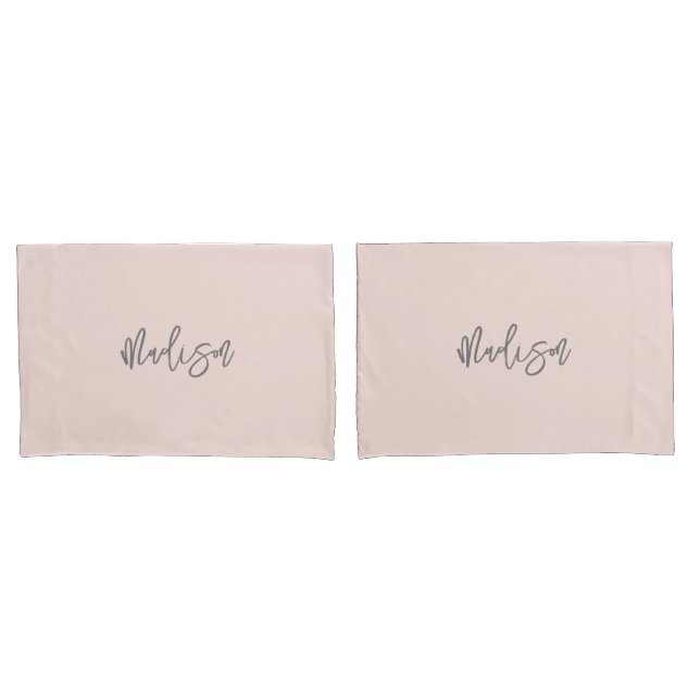 Modern Girly Blush Pink Personalised Monogram Name Pillowcase (Front-Set)