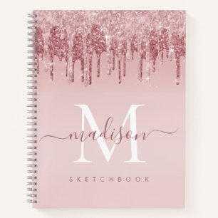 Modern Girly Blush Pink Rose Gold Glitter Monogram Notebook