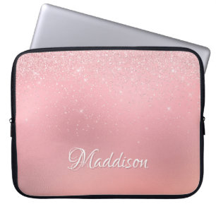 Modern Girly Blush Pink Silver Glitter Laptop Sleeve