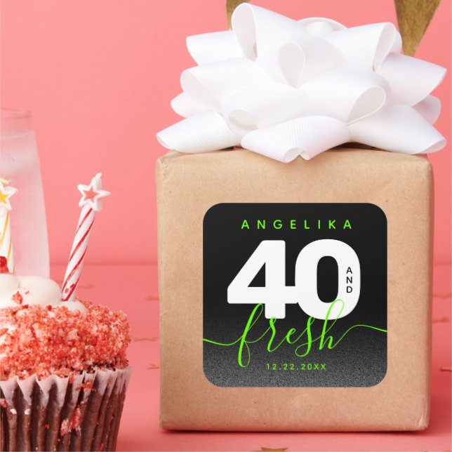 Modern Girly Bright Green 40 and Fresh Square Sticker (Party)