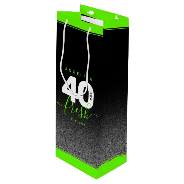 Modern Girly Bright Green 40 and Fresh Wine Gift Bag (Front Angled)