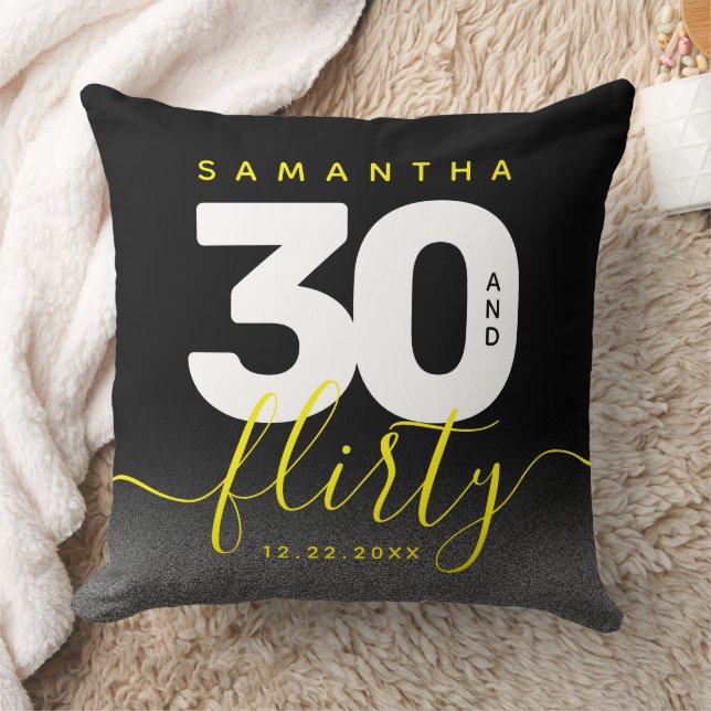 Modern Girly Bright Yellow 30 and Flirty Cushion (Blanket)