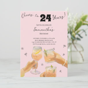 Modern Girly Cheers to 24 Years Birthday Party Invitation