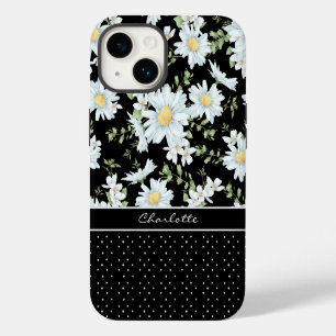 Modern Girly Chic Floral Dot Pattern Personalised iPhone 14 Case
