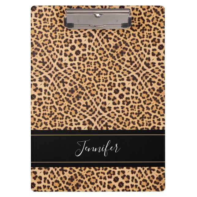 Modern Girly Chic Leopard Print Personalised Clipboard (Front)