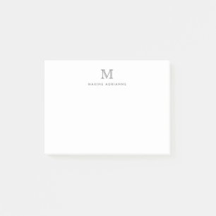 Modern Girly Chic Silver Grey Monogram Initial Post-it Notes