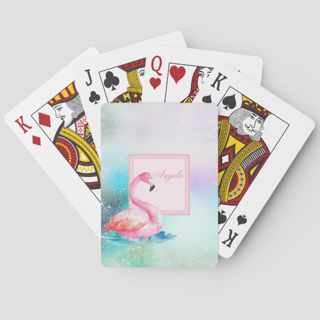 Modern Girly Colourful,Adorable Flamingos Playing Cards (Back)