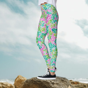 Modern Girly Colourful Botanical Watercolor Patter Leggings