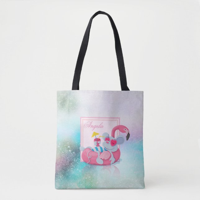 Modern Girly Colourful, Cute Mouse -Personalised Tote Bag (Front)