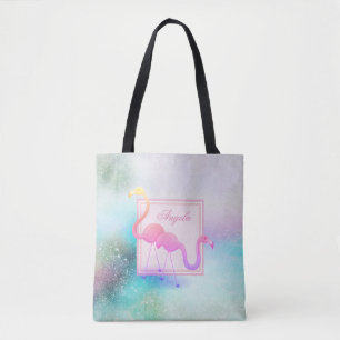 Modern Girly Colourful, Flamingos  -Personalised Tote Bag
