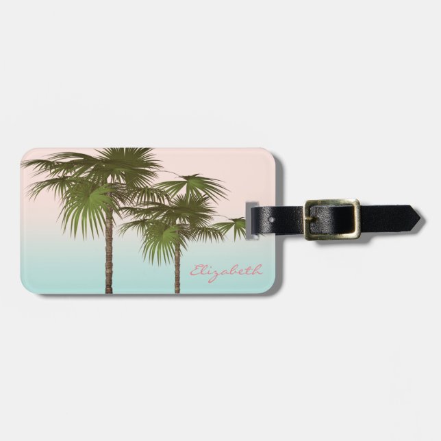Modern Girly Cool  Tropical, Palm Tree Luggage Tag (Front Horizontal)