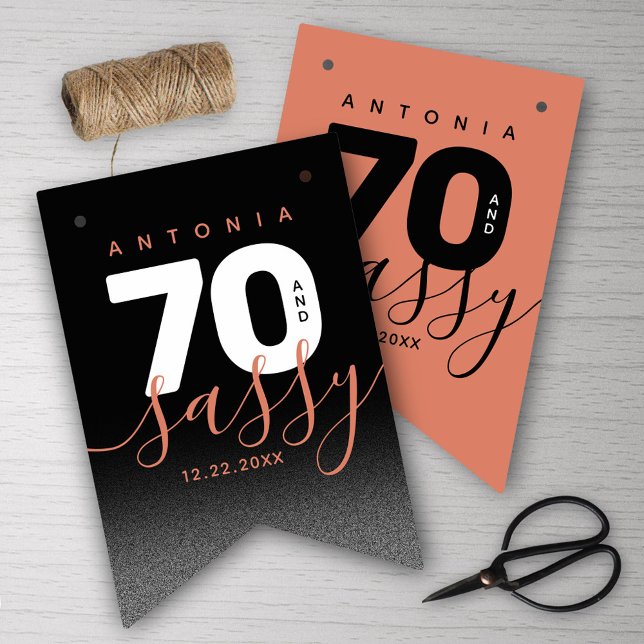Modern Girly Copper 70 and Sassy Bunting (Girly Copper 70 and Sassy Her 70th Birthday Bunting Flags Cover Photo.)